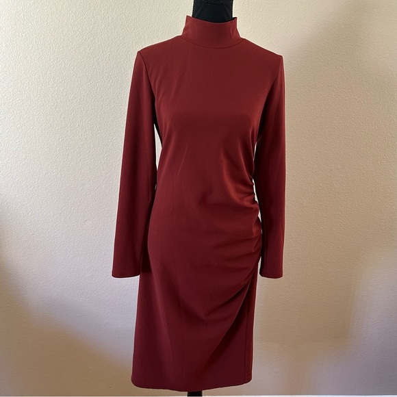 Chelsea 28 Women’s Mock-neck Long Sleeves Midi Dress Burnt Orange Size S - Picture 7 of 7